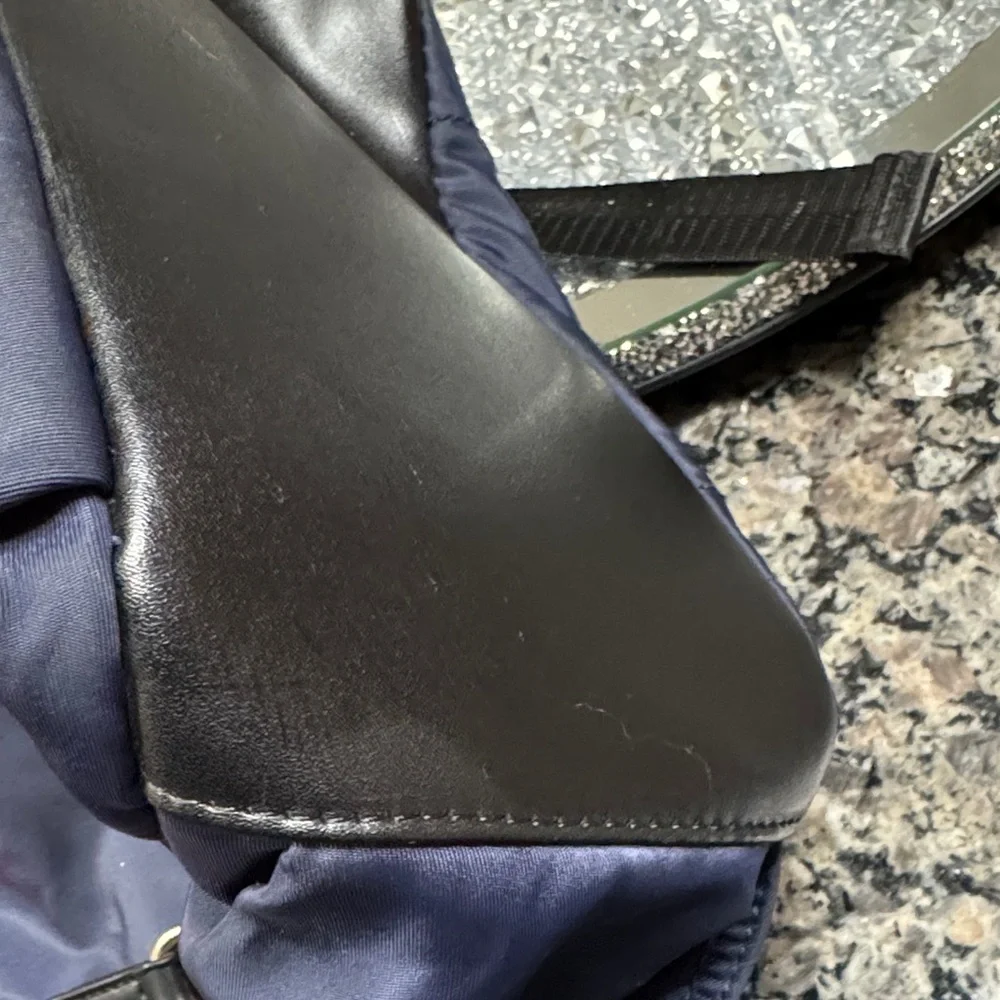 Ellen Tracy Navy Nylon Backpack with Gold Hardware EUC
